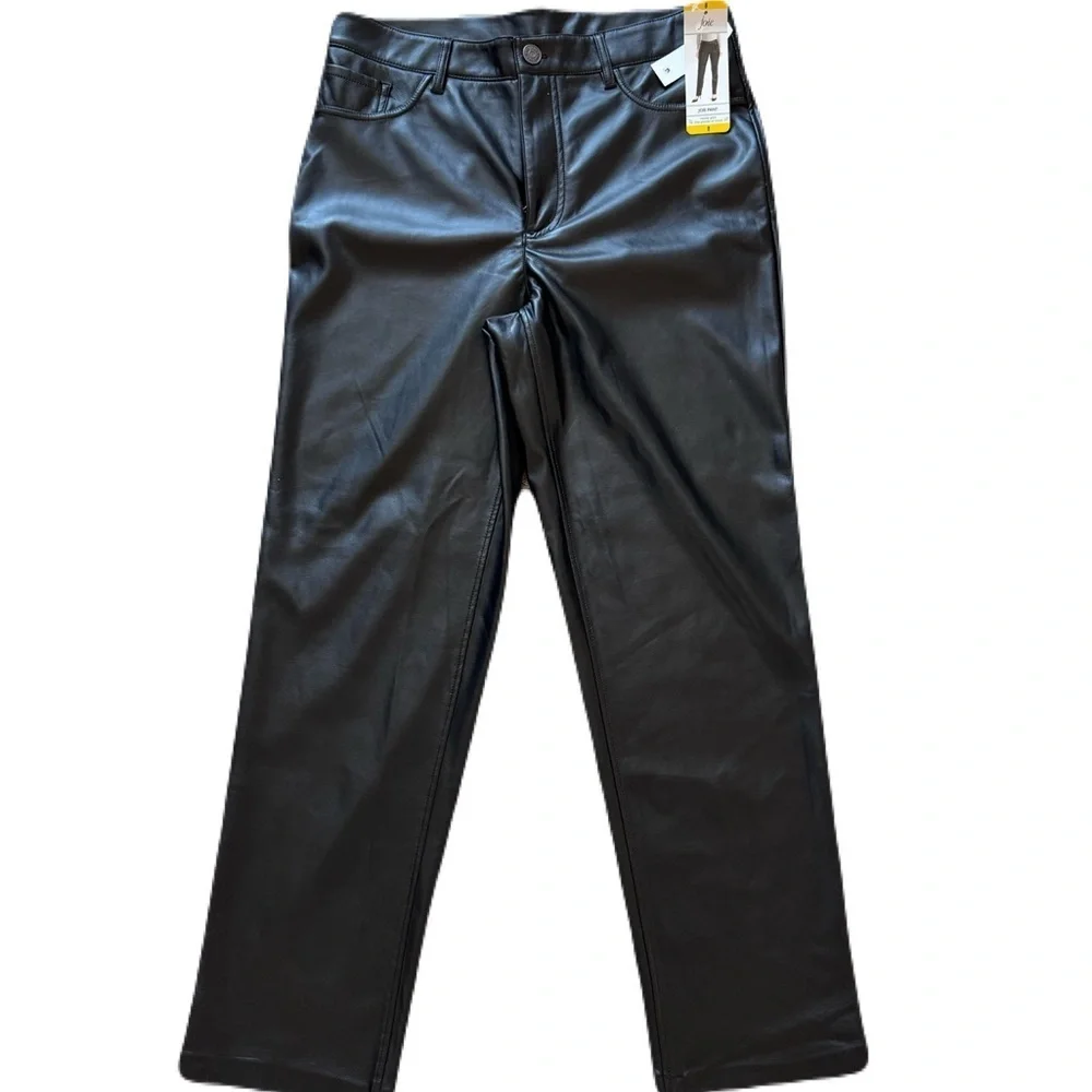 NWT Women's Joie Black Straight Trouser Pant Classic Style Vegan Leather Size 8